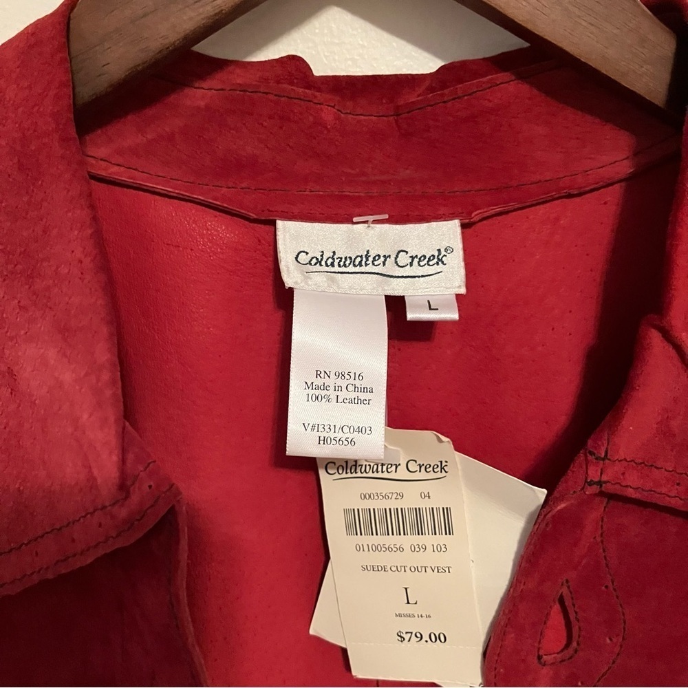 NWT Coldwater Creek Vest Womens Sz. L Red Suede Leather Western Boho Cut Out - Picture 2 of 5